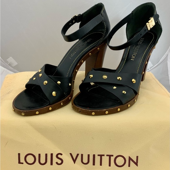 CHRISTMAS BLOWOUT! Louis Vuitton black leather gold studded sandals- GORGEOUS!